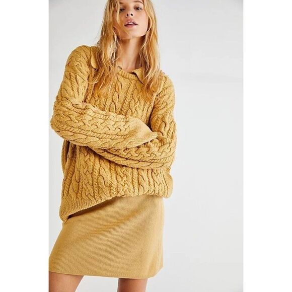 NWT FREE PEOPLE Sz XS LAUREL SWEATER SET 2 PIECE CABLE PULLOVER & SKIRT SET - Picture 1 of 2
